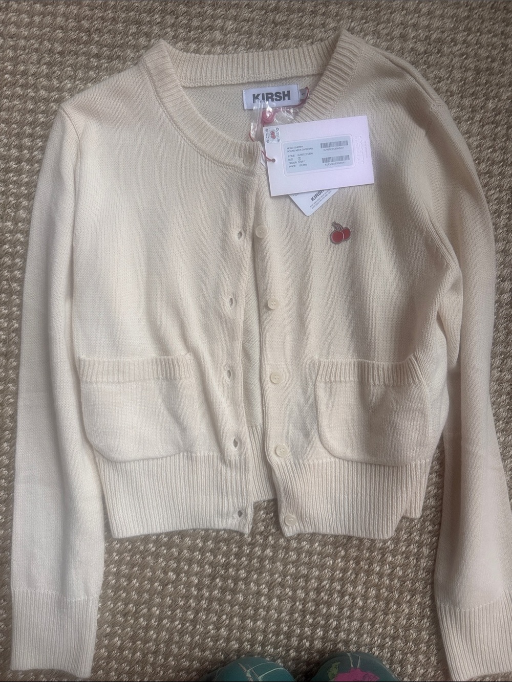 Kirsh 1 ivory Cream Knit Cherry-Embroidered Cardigan NWT